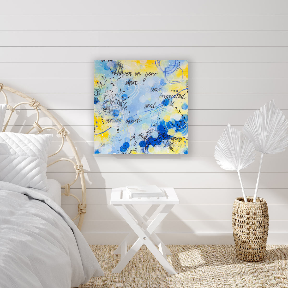 Haven on your shore | Blue Yellow Abstract Sea Painting 60cm