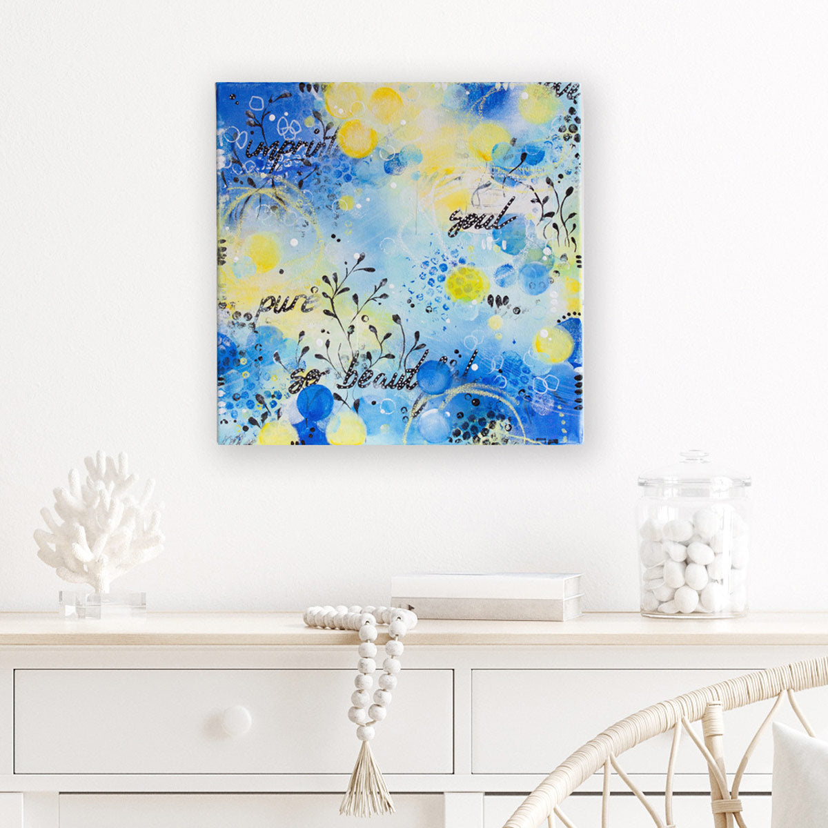 Imprinted on me | Blue Yellow Abstract Sea Painting 40cm