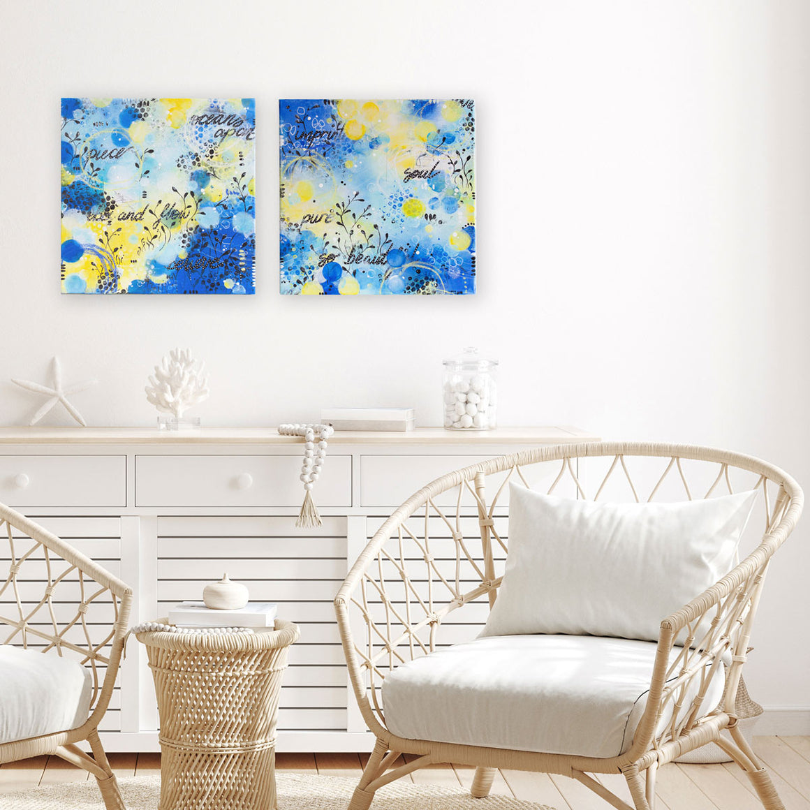 Imprinted on me | Blue Yellow Abstract Sea Painting 40cm