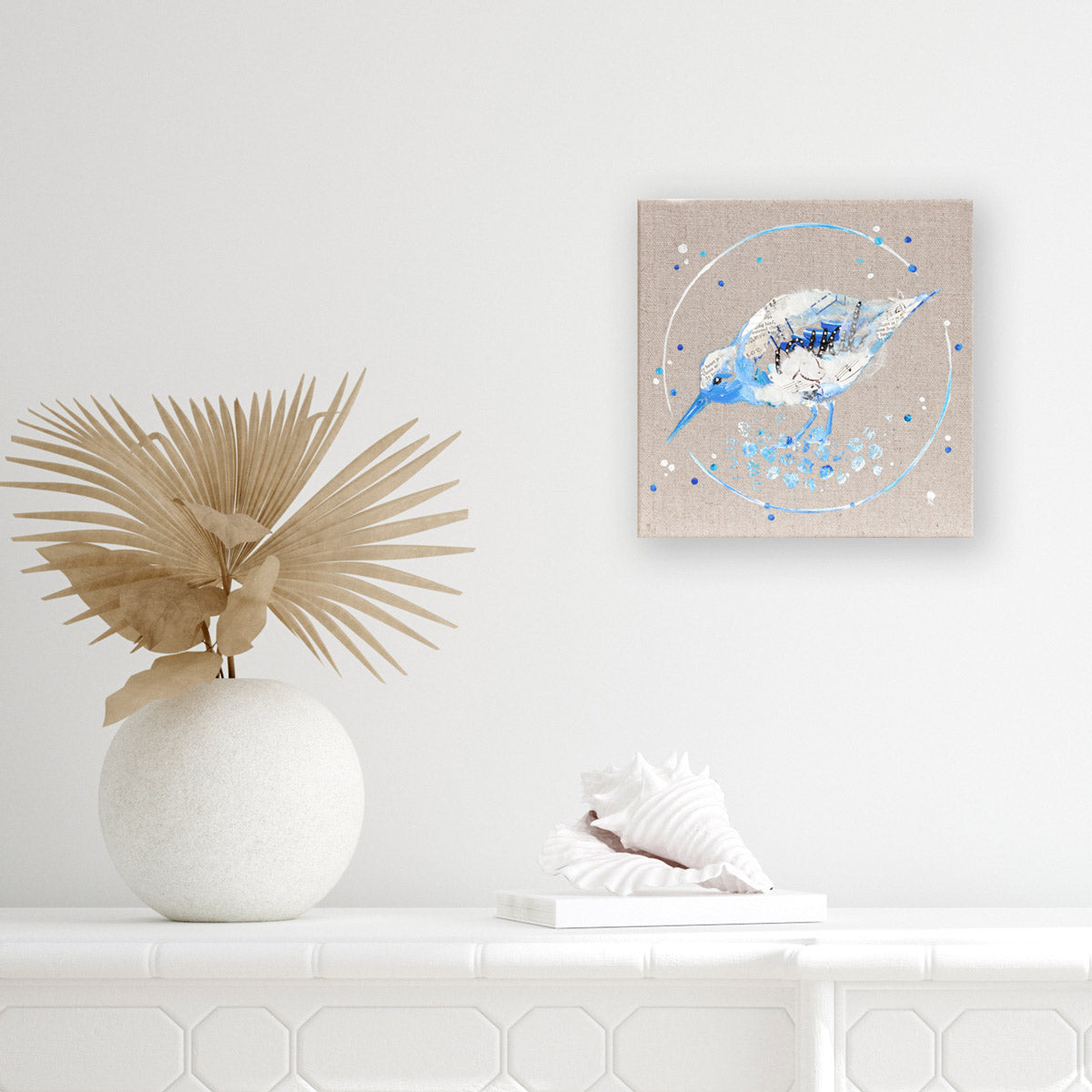 Miles |  Blue Ephemera Sandpiper Painting 20cm