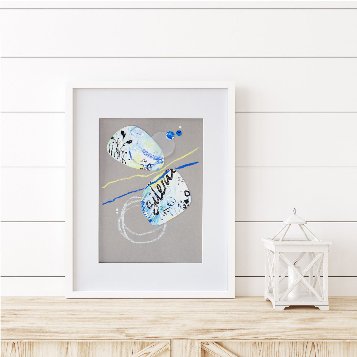 Silence is golden | Blue Yellow Pebble Painting A4