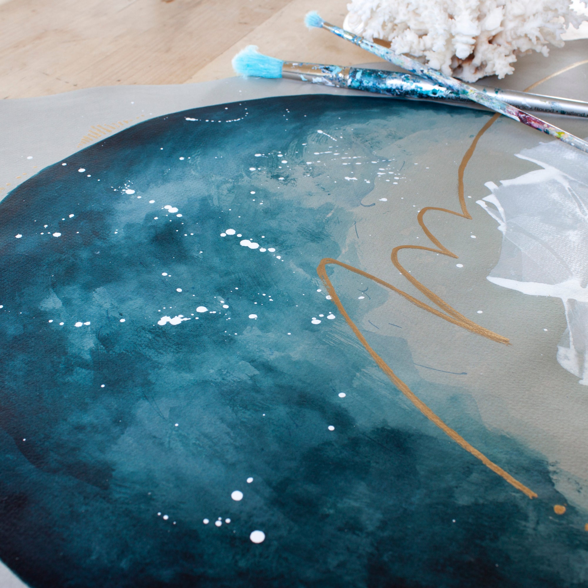 Seaspray Moon Painting Deep Indigo 50cm x 65m
