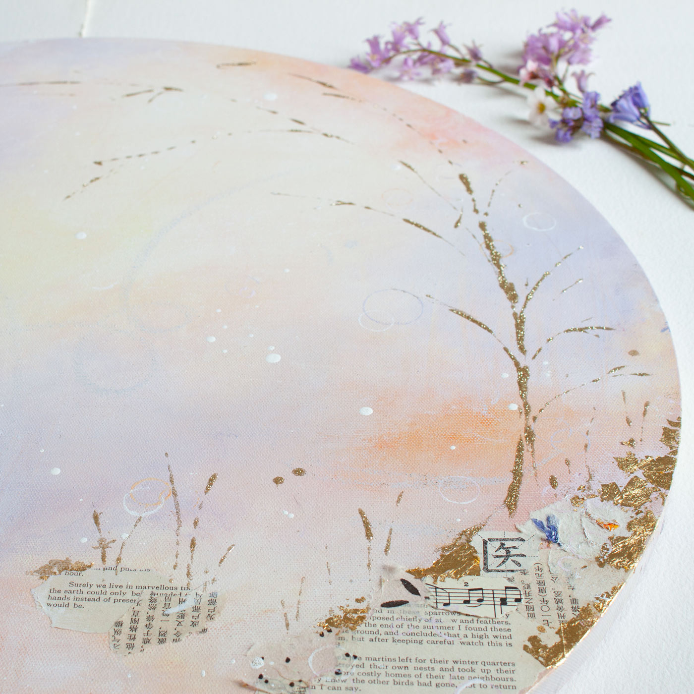 Softly Underfoot |  Ephemera Moon Painting on 24 inch canvas