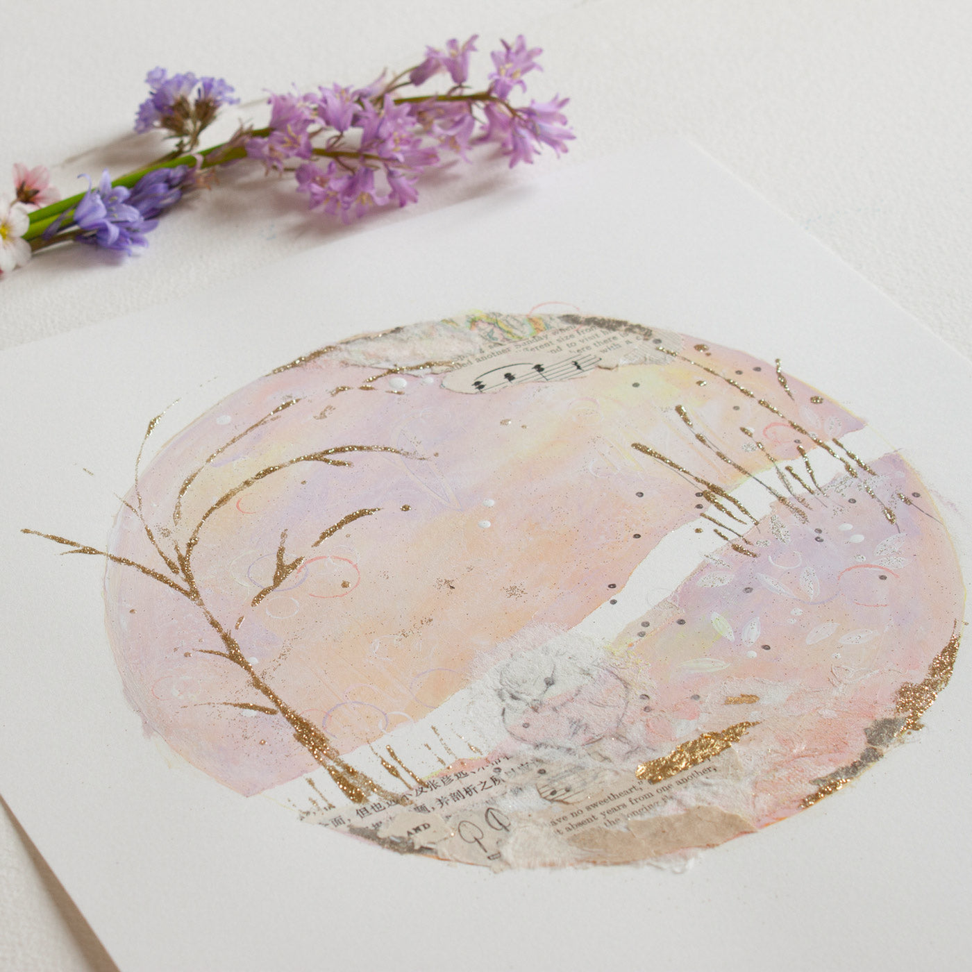 You're my everything | Vintage Ephemera Moon Painting on A3 Watercolour