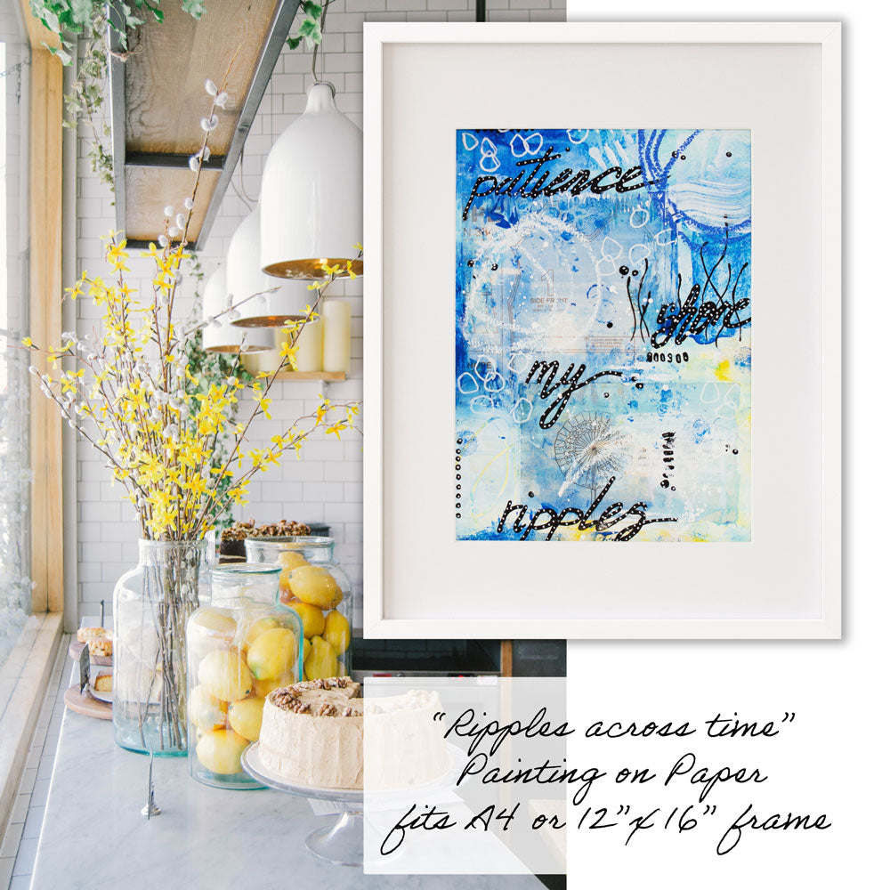 Ripples across time | Blue Yellow Ocean Painting A4