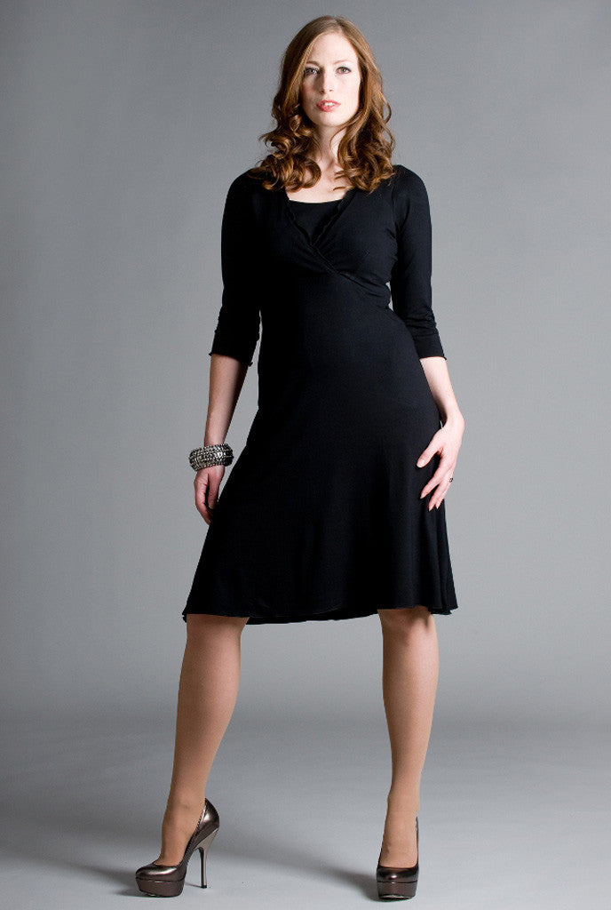 Black breastfeeding dress with easy nursing access