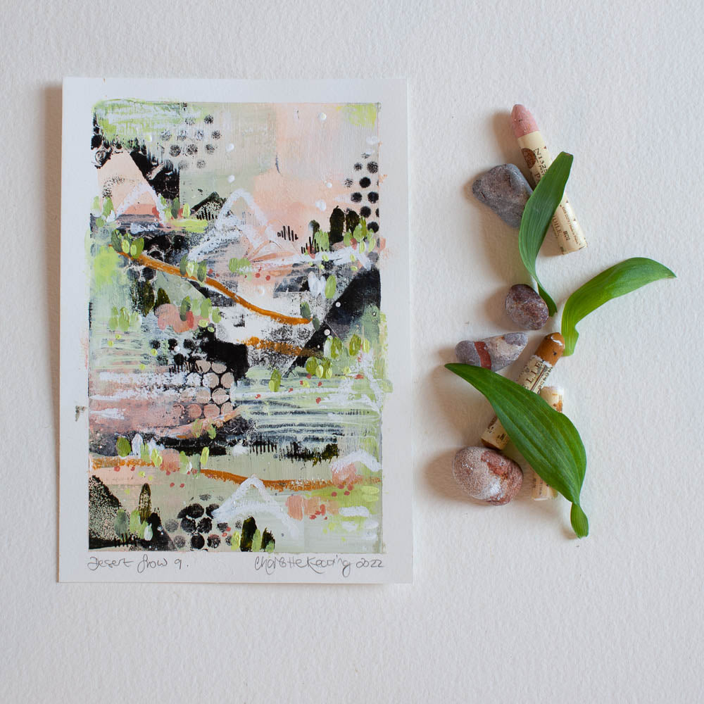 Desert Snow 7 | Landscape Painting | Green Coral A5 Watercolour Paper