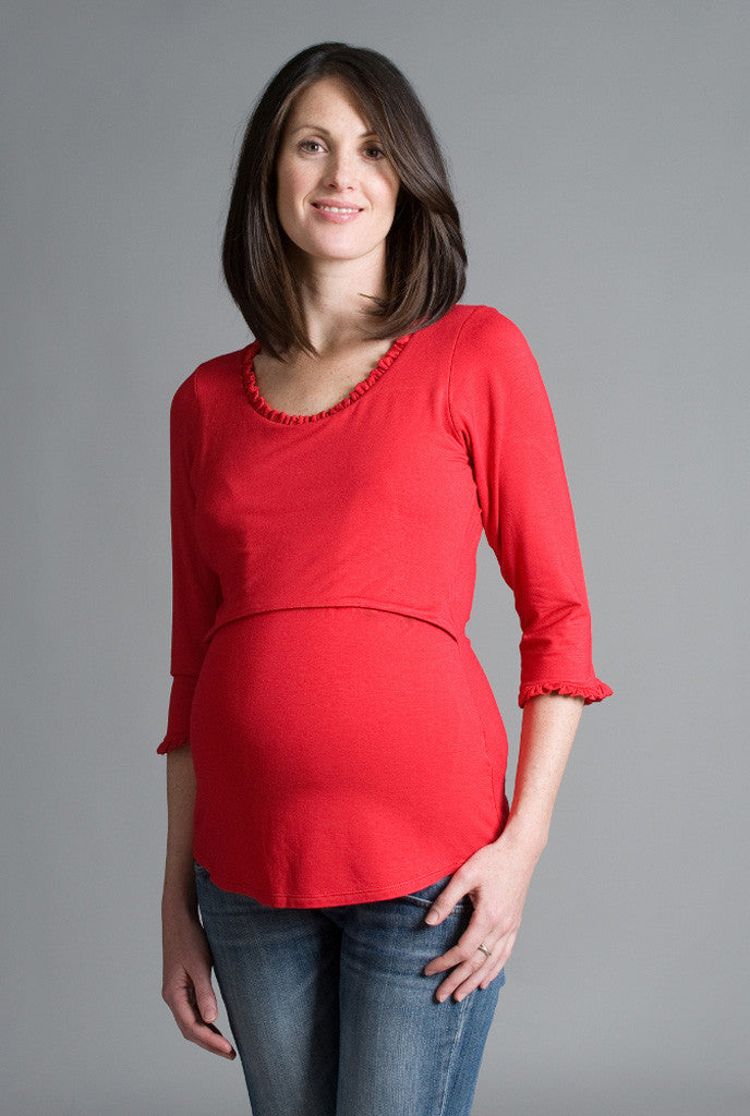 Effortless Scoop Neck Nursing Top Maternity Top in Red