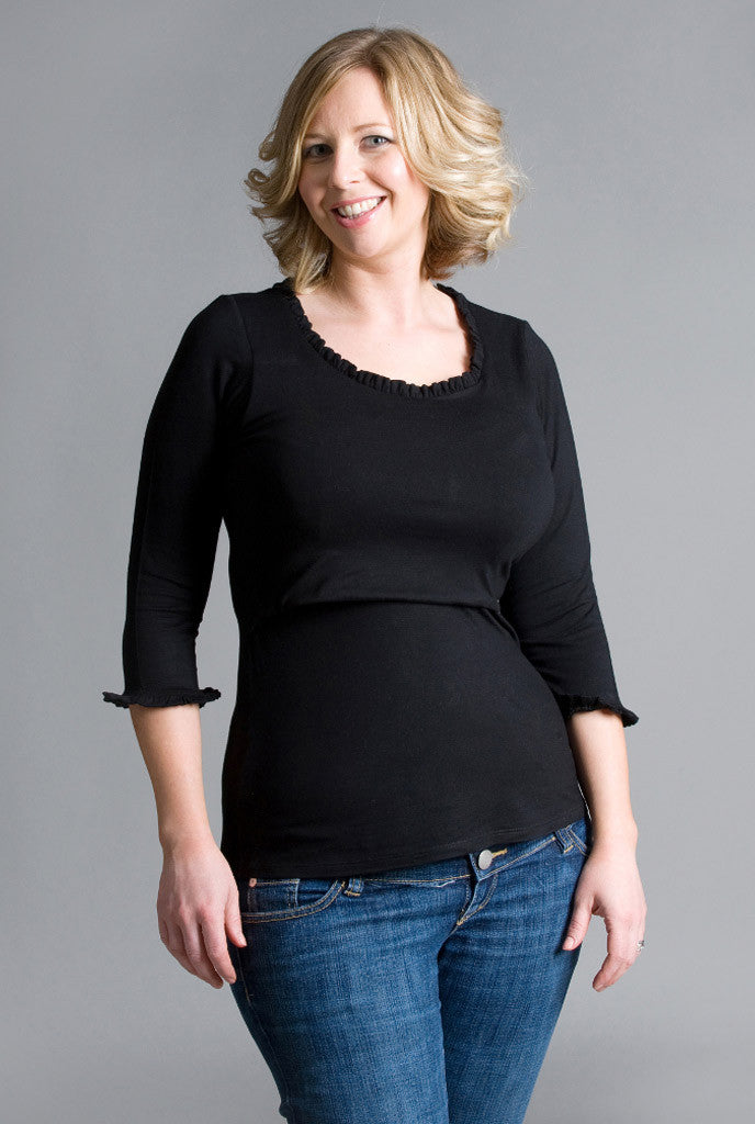 Breastfeeding mum in effortless scoop neck nursing top