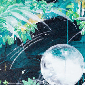Fireflies and Moondrops | Green blue rainforest painting 60cm x 60cm