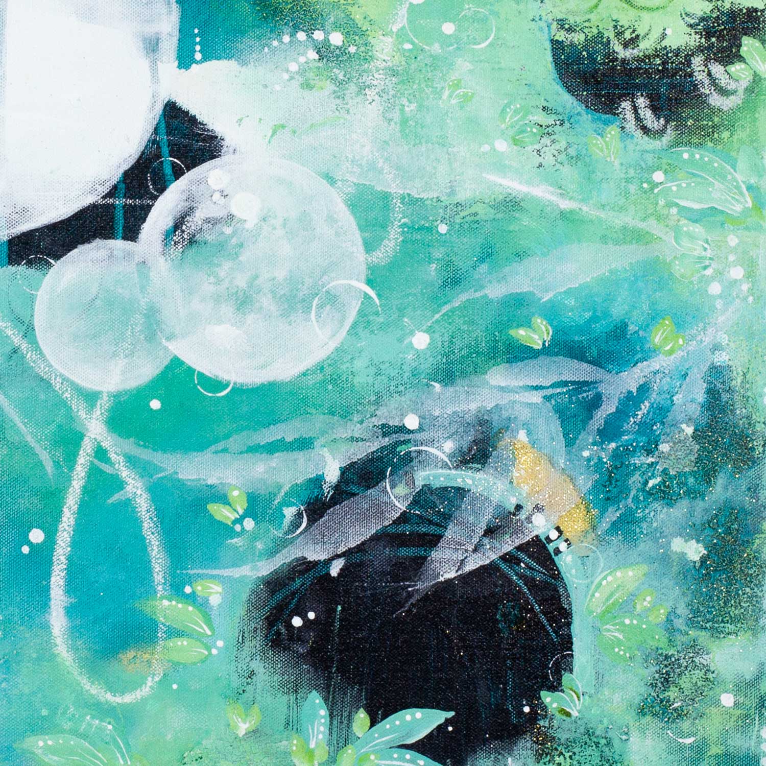 Fireflies and Moondrops | Green blue rainforest painting 60cm x 60cm