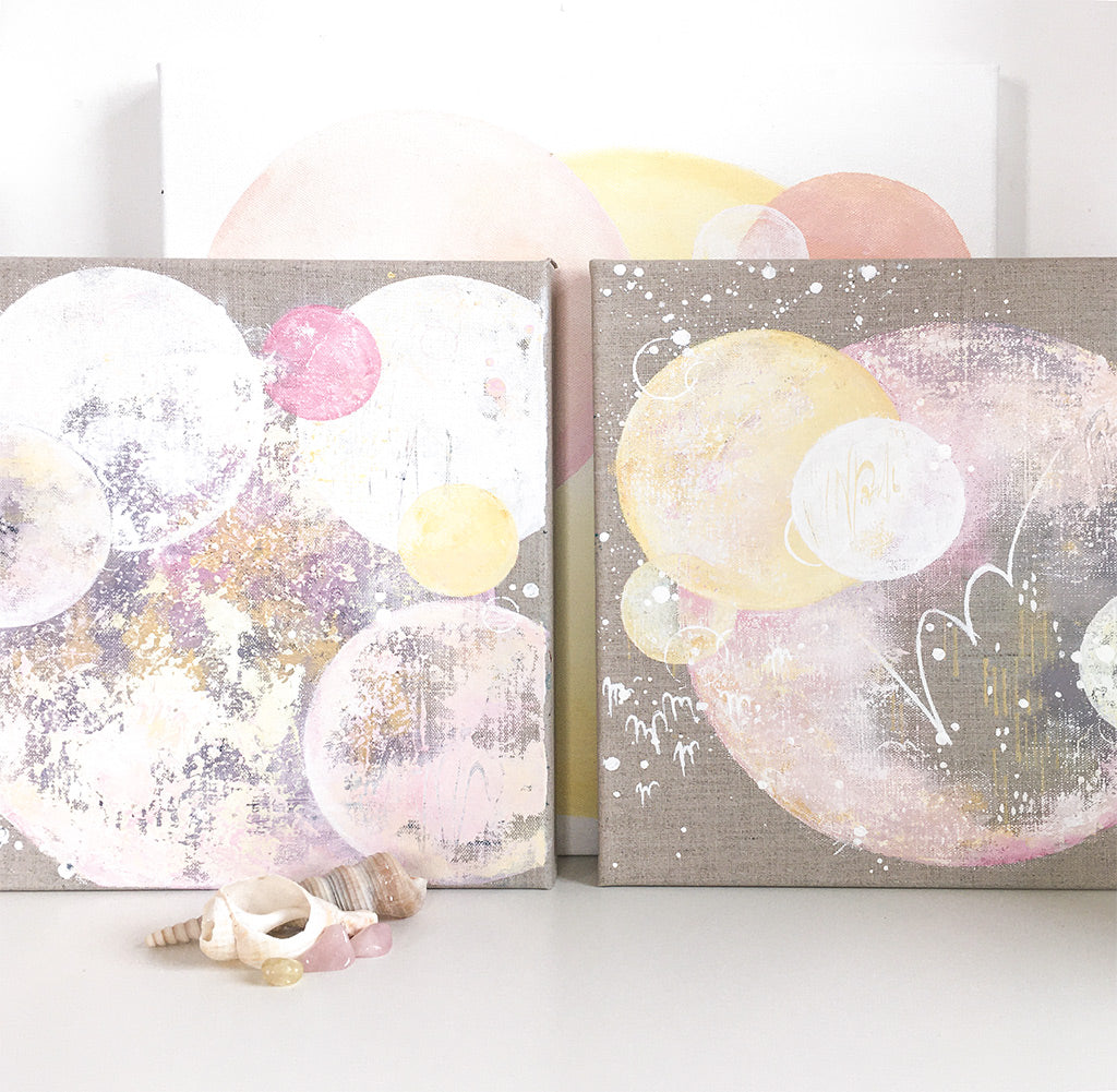 Delight Moon Painting on Raw Linen Canvas 30cm x 30cm