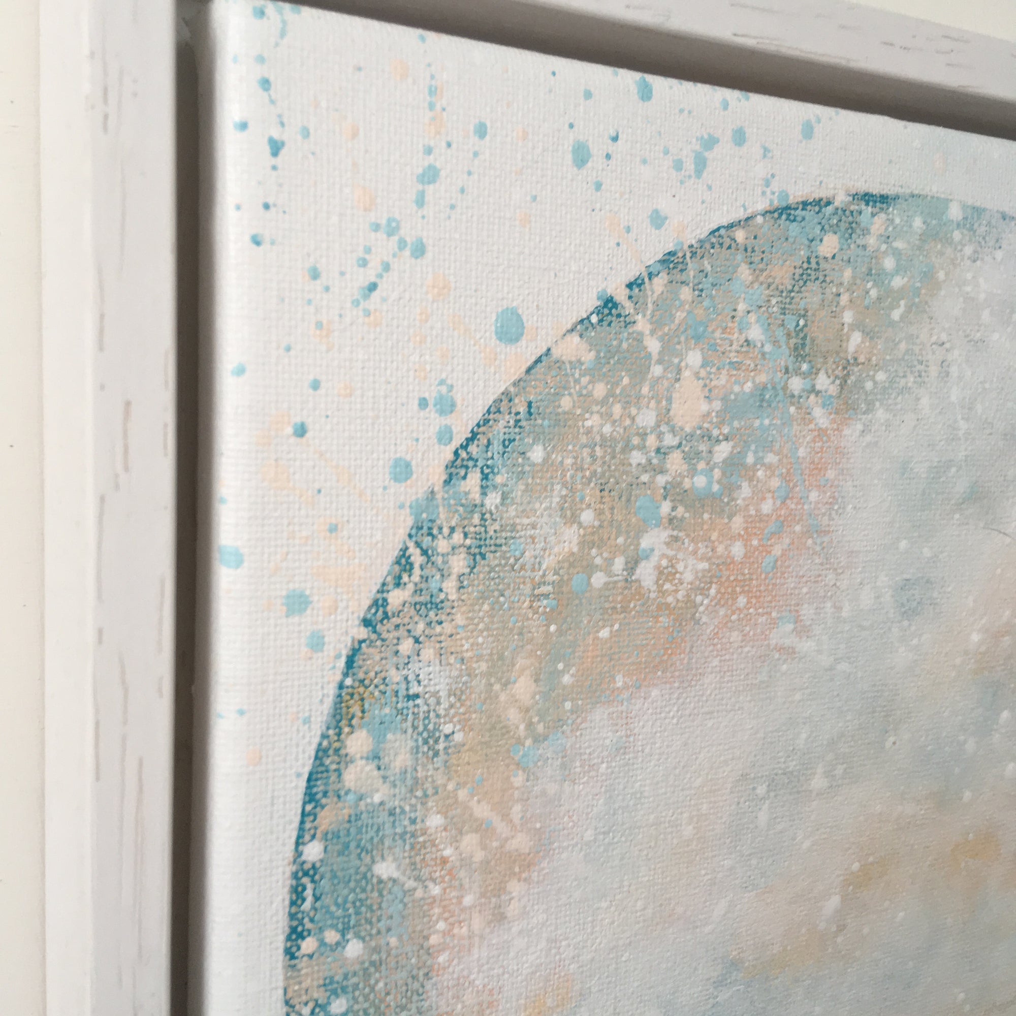 Amidst Framed 24cm moon painting in turquoise peach