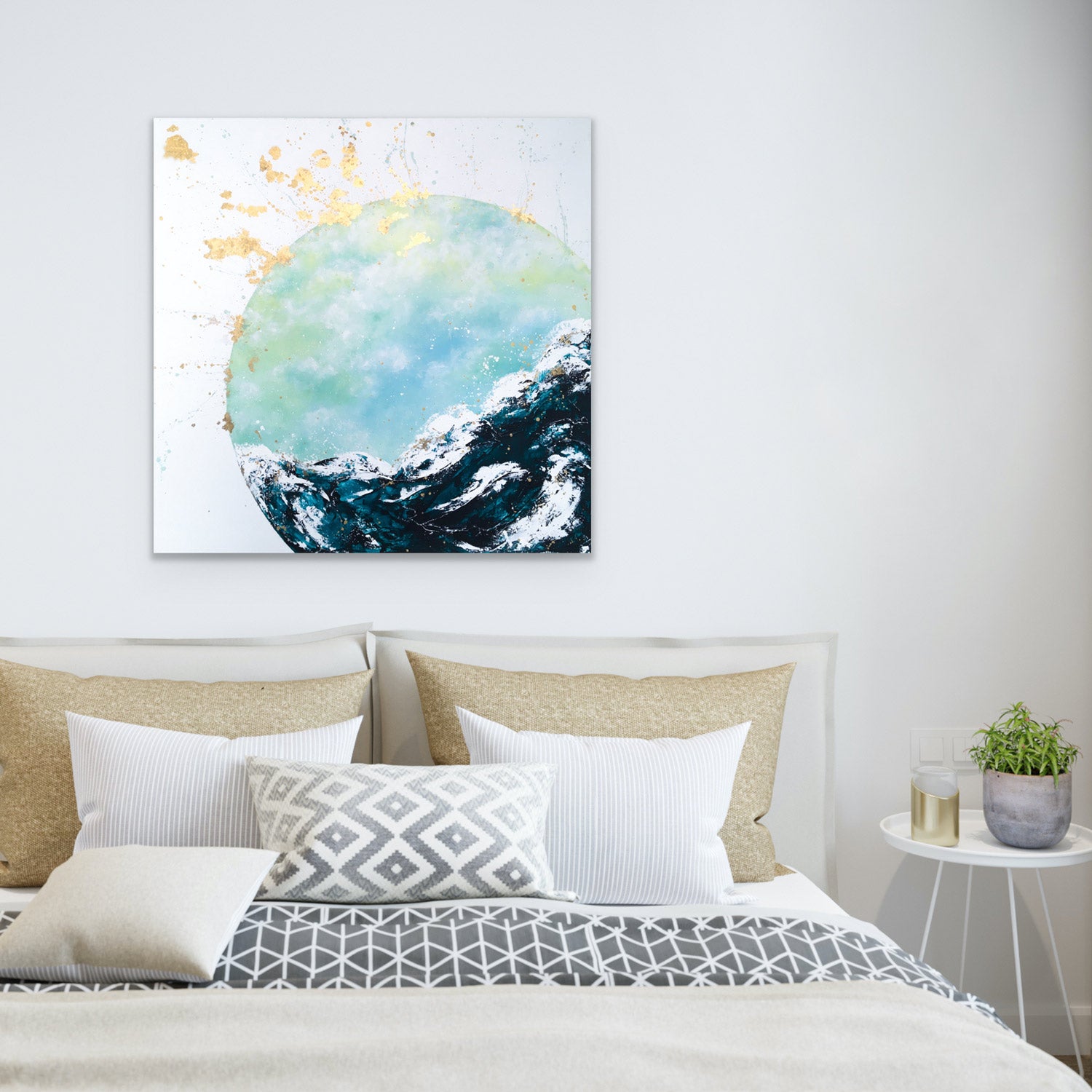 Impact | Framed Wave Moon Earth Painting 100cm x 100cm