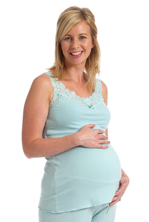 Lace Trim Maternity Vest in Duck Egg Blue