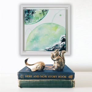 Leap of Faith | Green Earth Ocean Moon Painting 20cm x 20cm