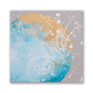 Astraea Moonbathing Moon painting in turquoise gold 20cm x 20cm