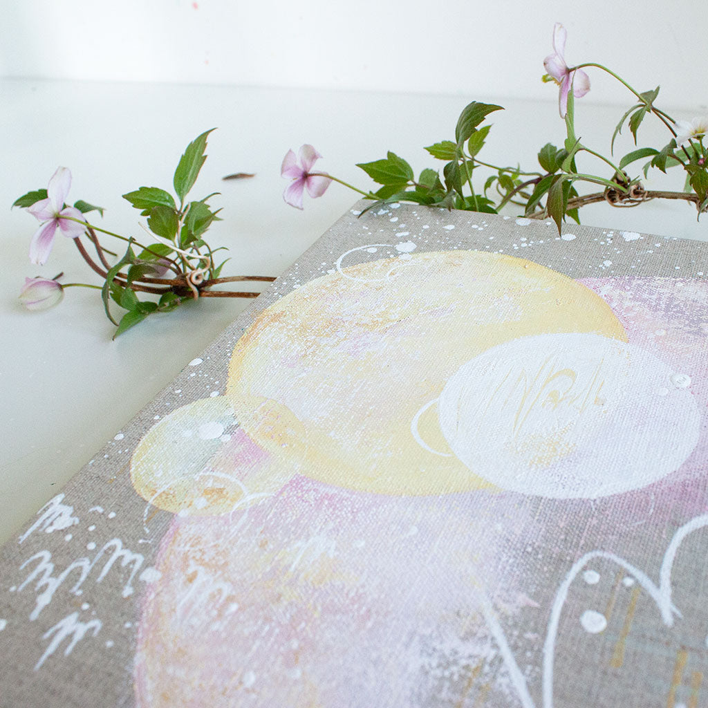 Delight Moon Painting on Raw Linen Canvas 30cm x 30cm
