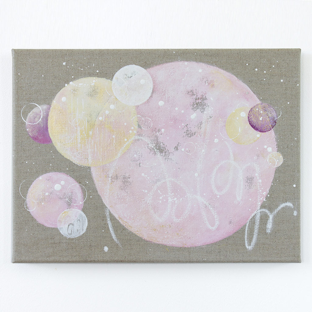 Moonblush Moon Painting 30cm x 40cm on Raw Linen Canvas