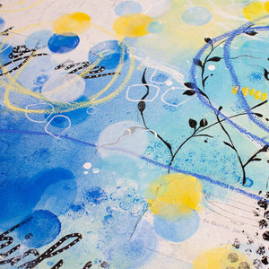 Love caught in the crosswinds | Blue Yellow Abstract Sea Painting 61cm x 76cm
