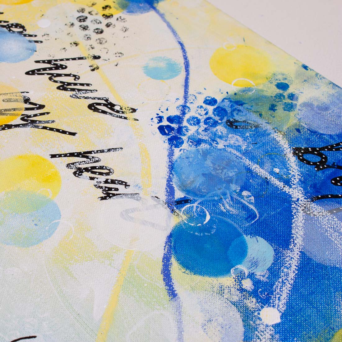Love caught in the crosswinds | Blue Yellow Abstract Sea Painting 61cm x 76cm