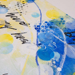 Love caught in the crosswinds | Blue Yellow Abstract Sea Painting 61cm x 76cm
