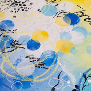 Love caught in the crosswinds | Blue Yellow Abstract Sea Painting 61cm x 76cm