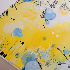 Love caught in the crosswinds | Blue Yellow Abstract Sea Painting 61cm x 76cm