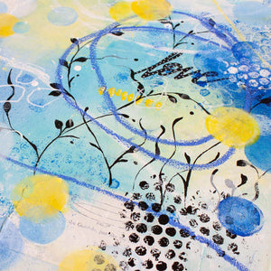 Love caught in the crosswinds | Blue Yellow Abstract Sea Painting 61cm x 76cm