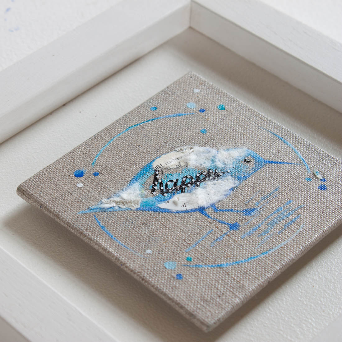 Happy |  Mini Blue Ephemera Sandpiper Painting