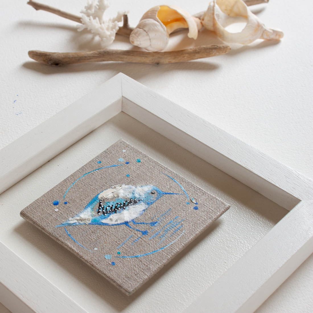 Happy |  Mini Blue Ephemera Sandpiper Painting
