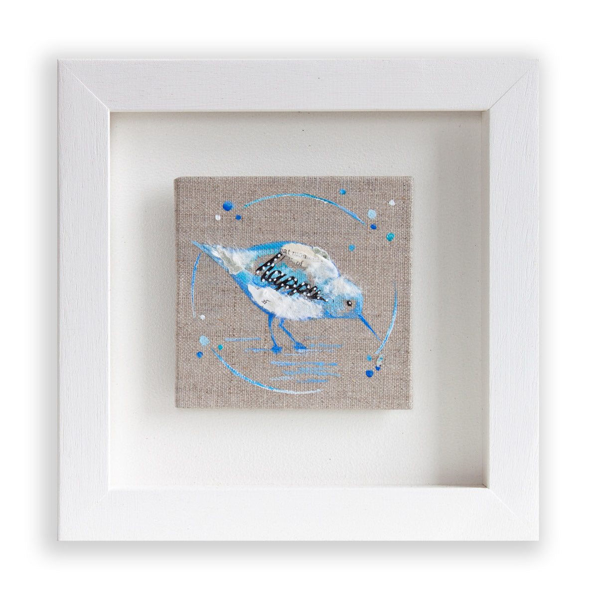 Happy |  Mini Blue Ephemera Sandpiper Painting