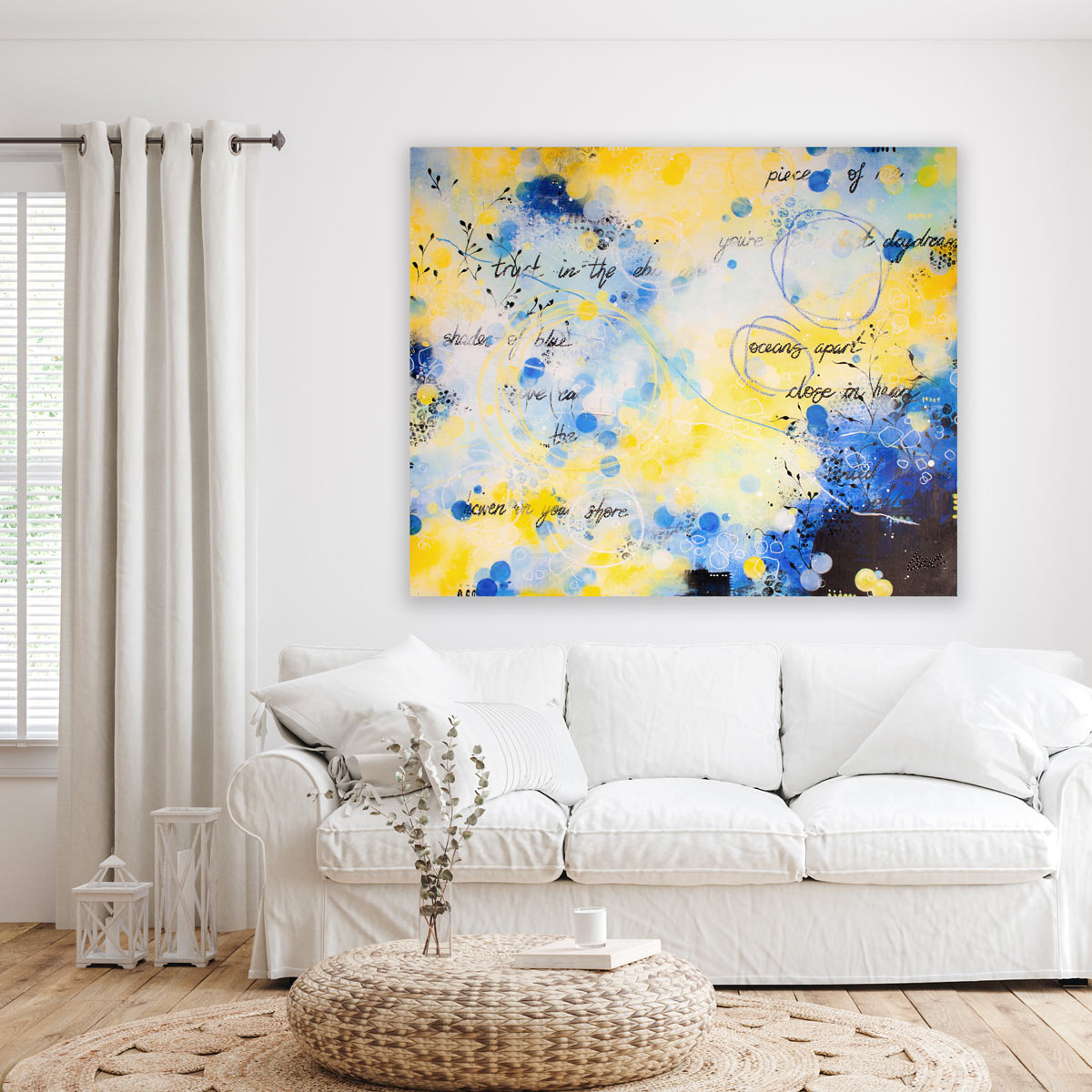 Trust in the flow| Blue Yellow Abstract Sea Painting 100cm 120cm