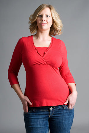 Pretty V Neck Nursing Top in Red