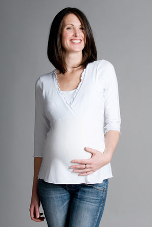 Pretty V Neck Maternity Nursing Top in White
