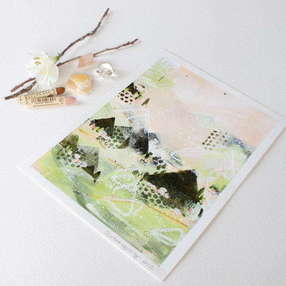 Quiet Courage 1 | Landscape Painting | Green Pink A4