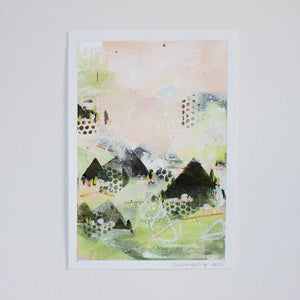 Quiet Courage 1 | Landscape Painting | Green Pink A4