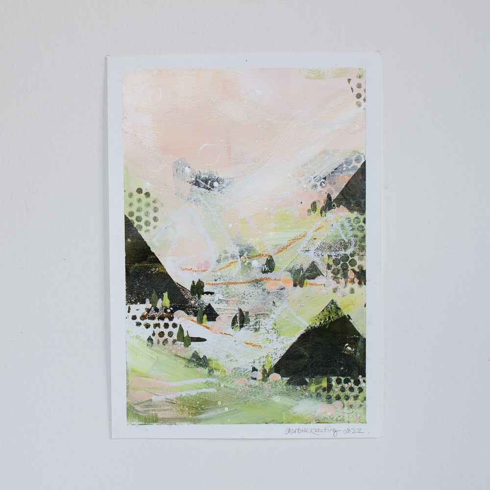 Quiet Courage 2 | Landscape Painting | Green Pink A4