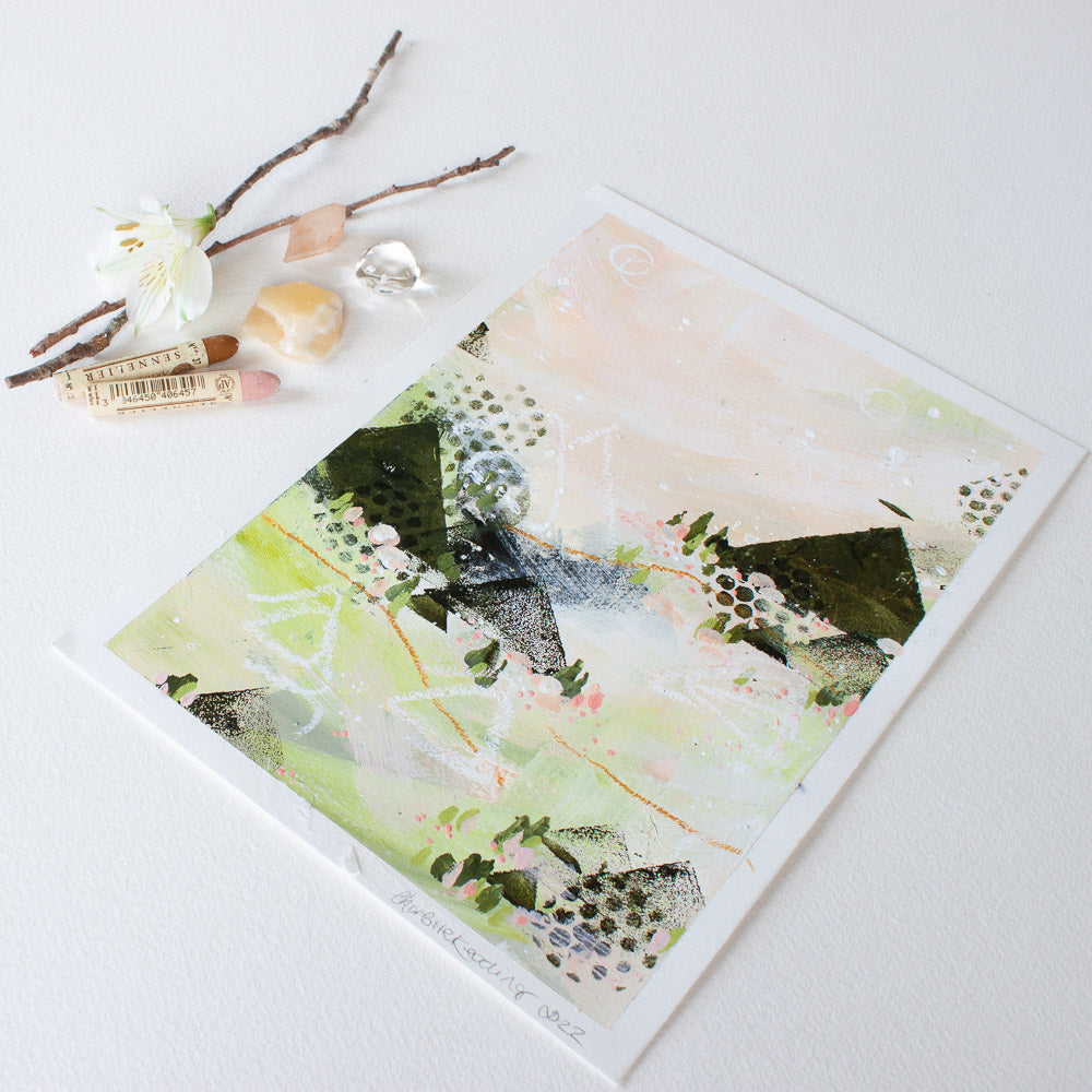 Quiet Courage 3 | Landscape Painting | Green Pink A4