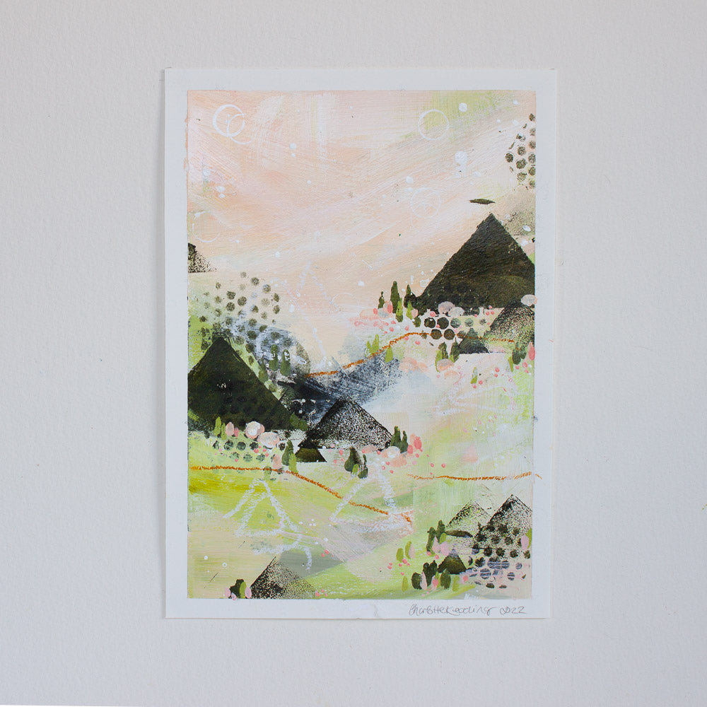 Quiet Courage 3 | Landscape Painting | Green Pink A4