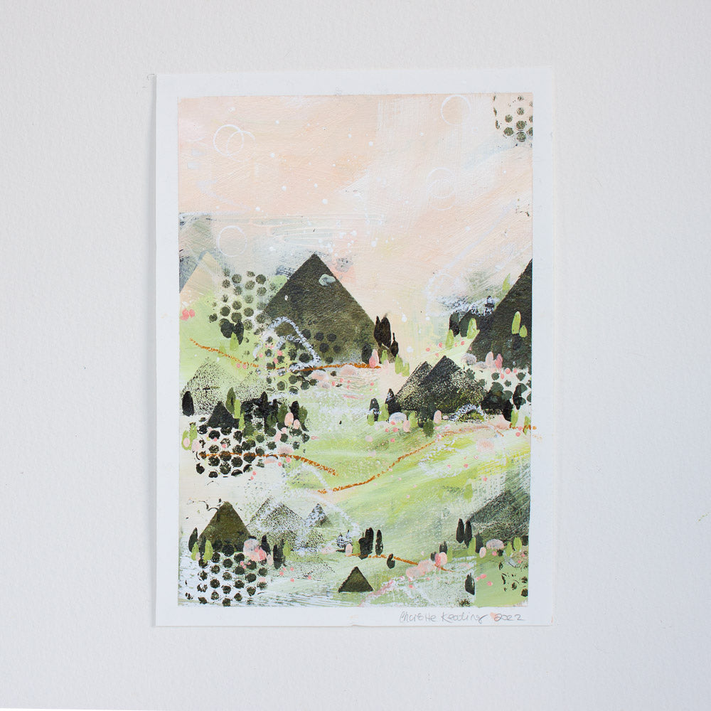 Quiet Courage 4 | Landscape Painting | Green Pink A4