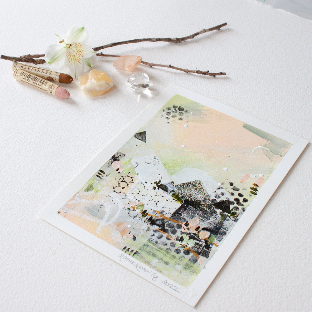 Quiet Courage 14 | Landscape Painting | Green Pink A5 Watercolour Paper