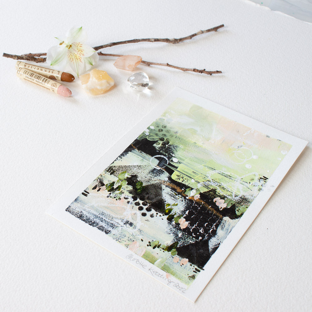 Quiet Courage 20 |Green Pink Landscape Painting | A5 Watercolour Paper