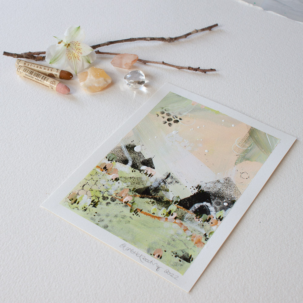 Quiet Courage 23 |Green Pink Landscape Painting | A5 Watercolour Paper