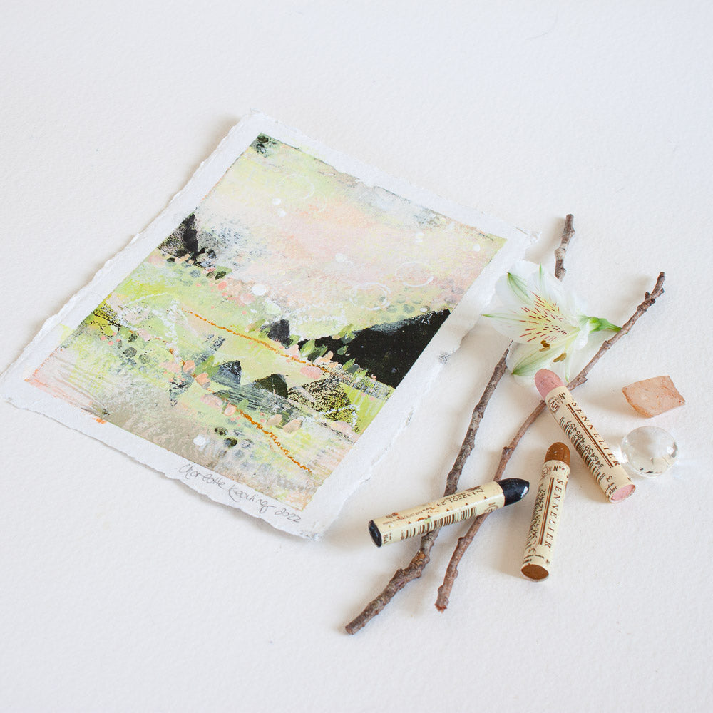 Quiet Courage 11 | Landscape Painting | Green Pink A5 Deckled Edge