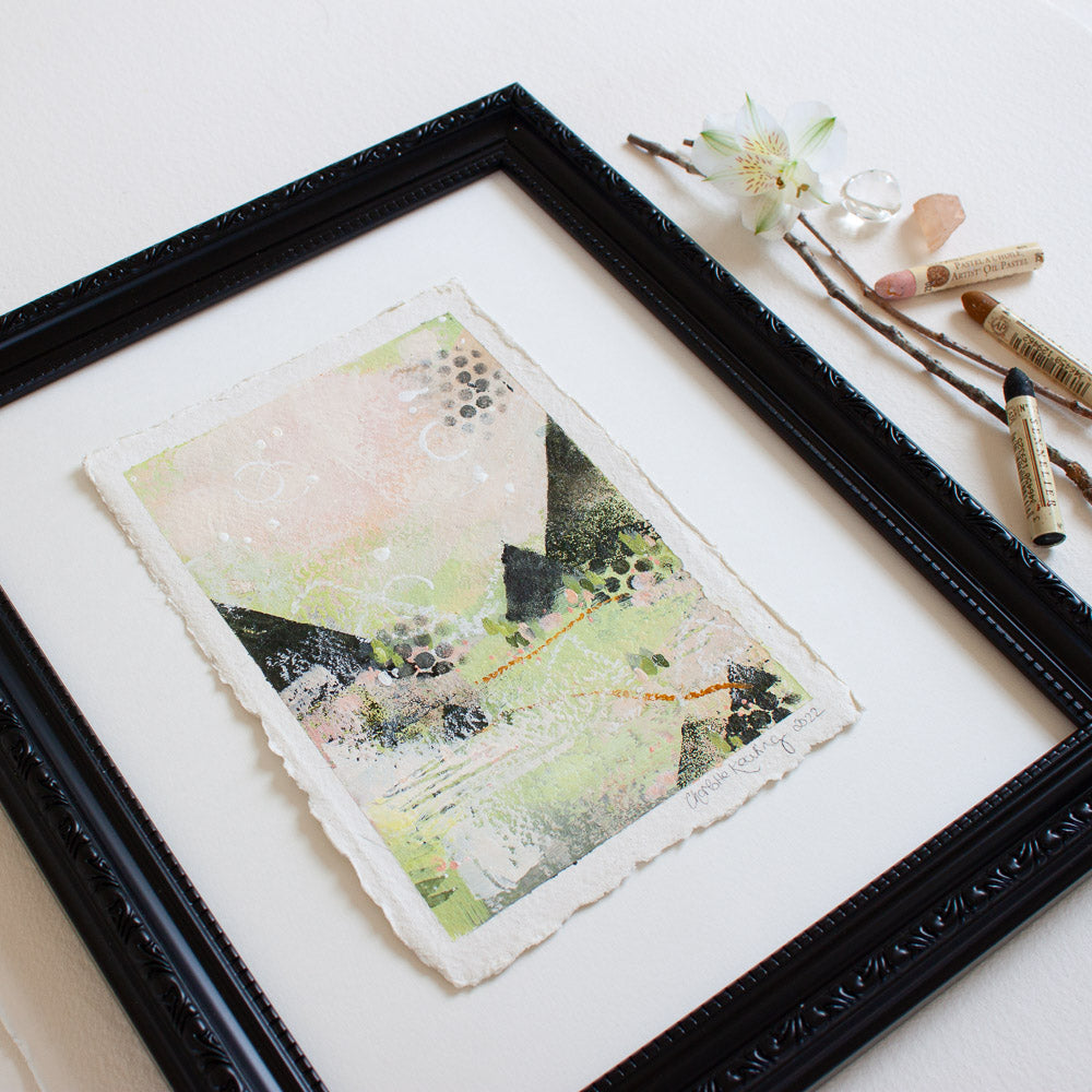 Quiet Courage 6 | Landscape Painting | Green Pink A5 Deckled Edge