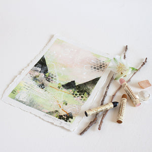 Quiet Courage 6 | Landscape Painting | Green Pink A5 Deckled Edge