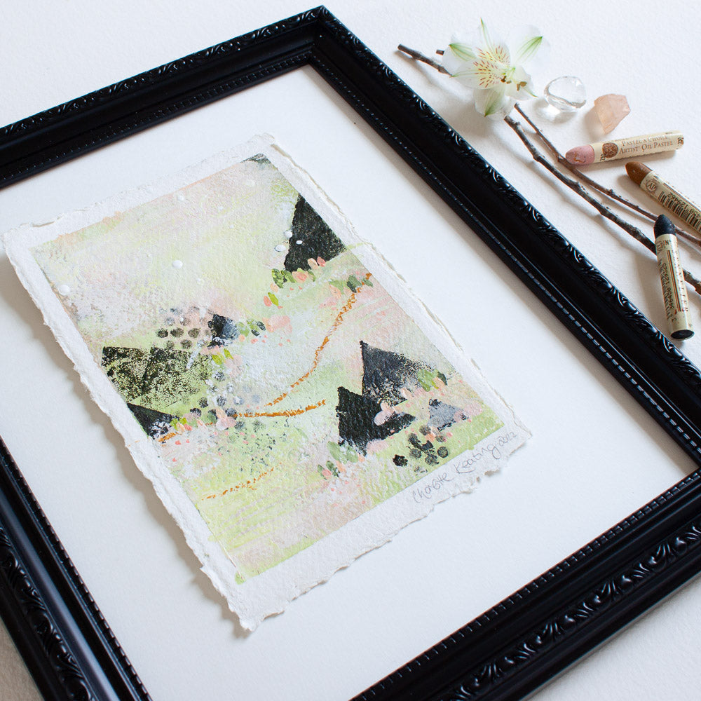 Quiet Courage 8 | Landscape Painting | Green Pink A5 Deckled Edge