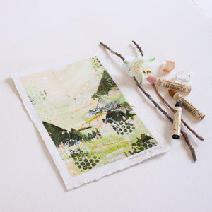 Quiet Courage 9 | Landscape Painting | Green Pink A5 Deckled Edge