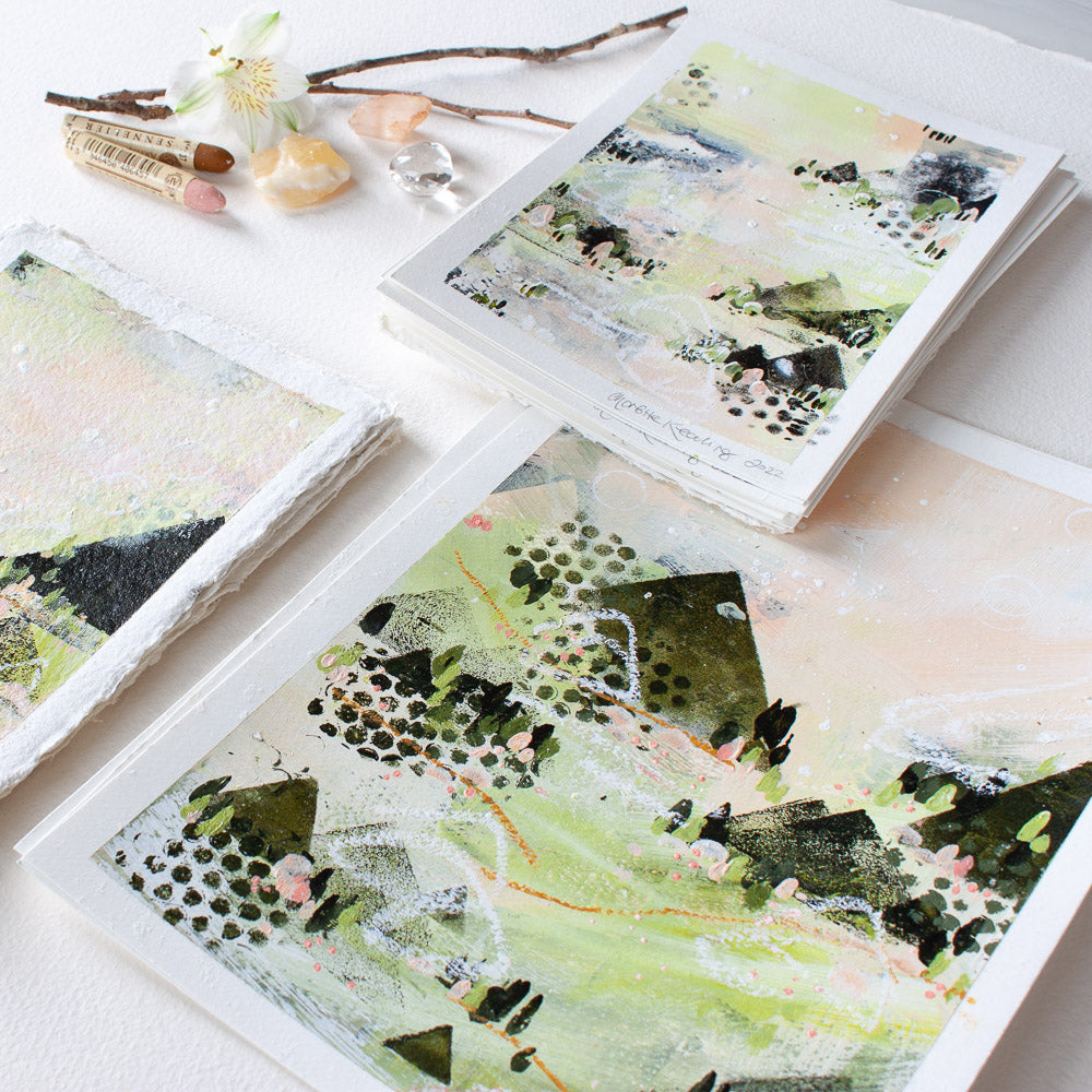 Quiet Courage 4 | Landscape Painting | Green Pink A4